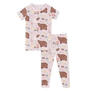 NEW KICKEE girl's short sleeve pajama set in shrinking violet forest party